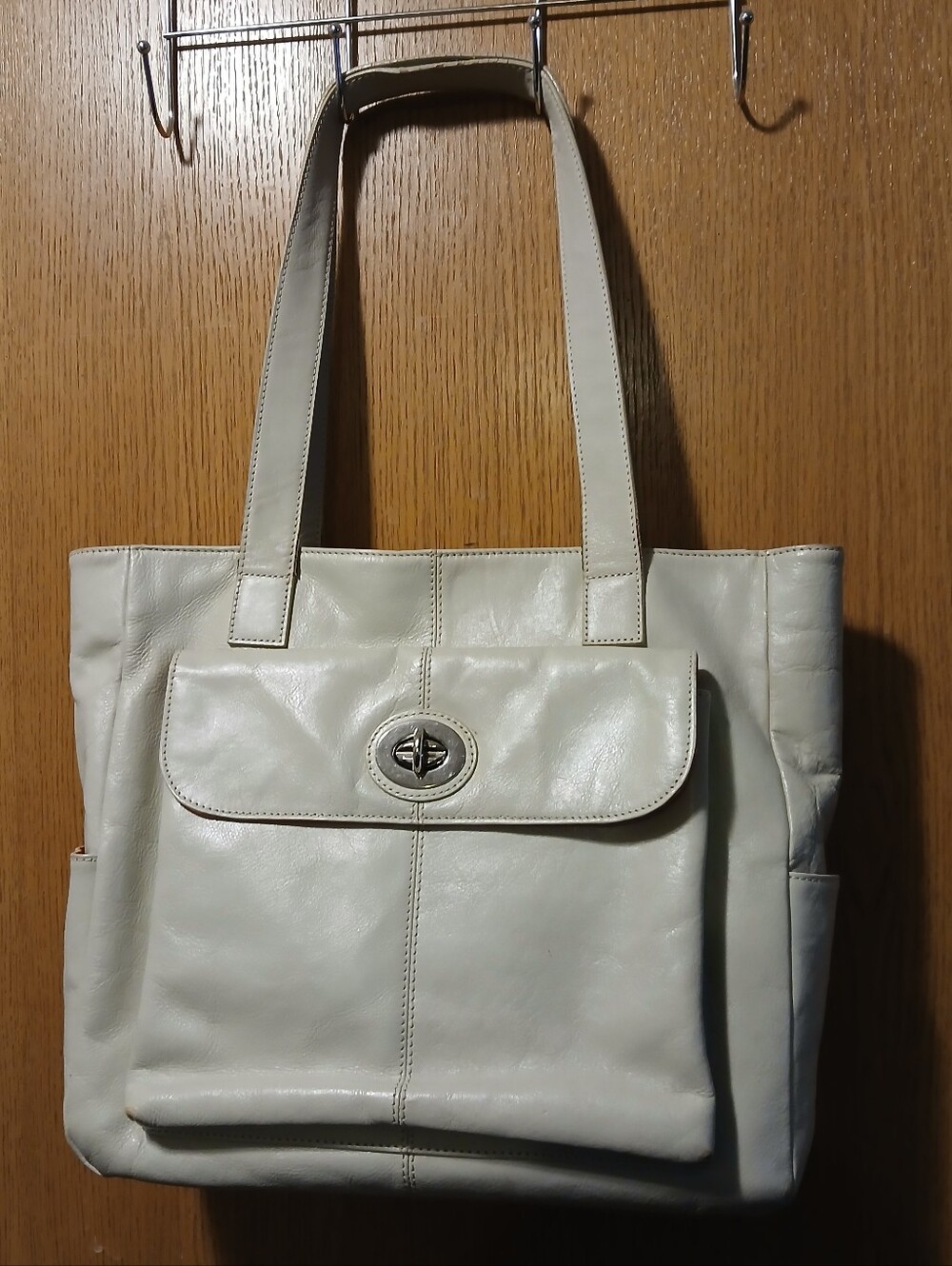 Danier Cream Leather Tote Bag with Orange Interior